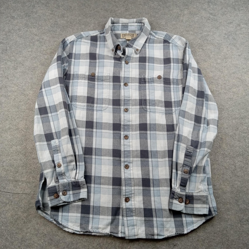 Duluth Trading Shirt Mens XL Blue Plaid Trim Fit Button Front Long Sleeve Casual